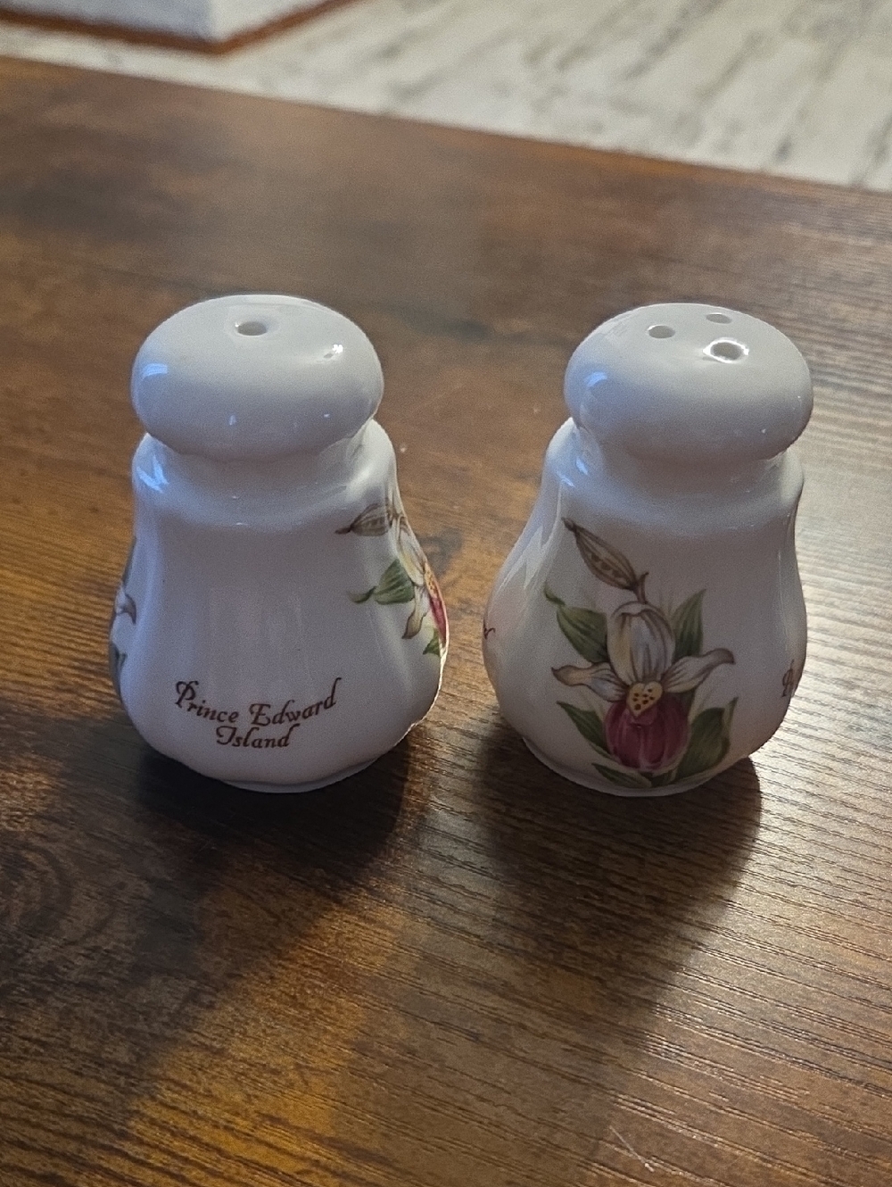 Prince Edward Island Floral Ceramic Salt & Pepper Shakers - White